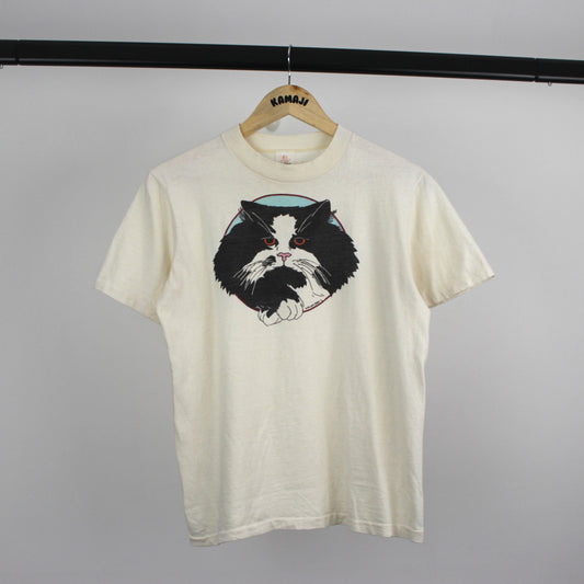 Vintage Cat T-Shirt 1980s Single Stitch (M)