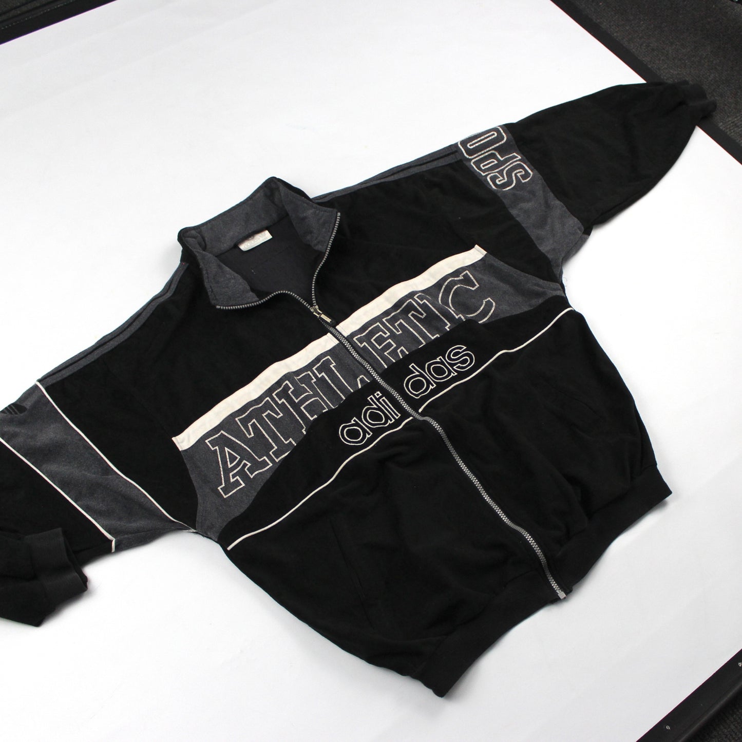 Adidas Athletic Black Zip-up Jacket, Boxy Fix, 1980s Tag (XL)