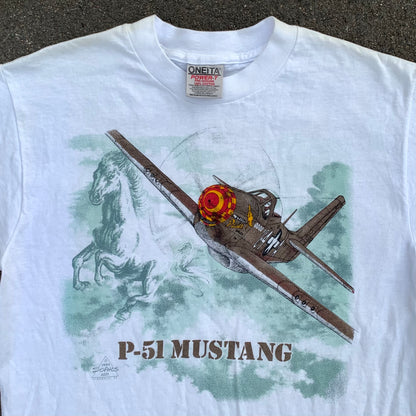 North American P-51 Mustang Single Stitch T-Shirt 1994 Oneita Tag (M)