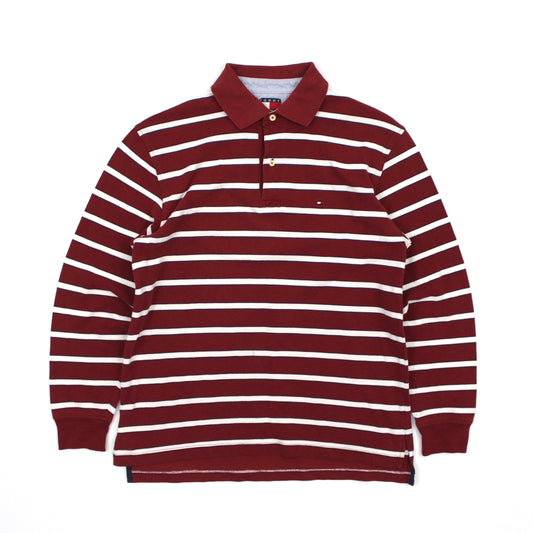 Tommy Hilfiger Burgundy Striped Long Sleeve Polo Shirt (M)