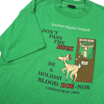 Christmas 1993 Southern Baptist Green Single Stitch T-Shirt, Vintage Fruit of the Loom Label (XL)